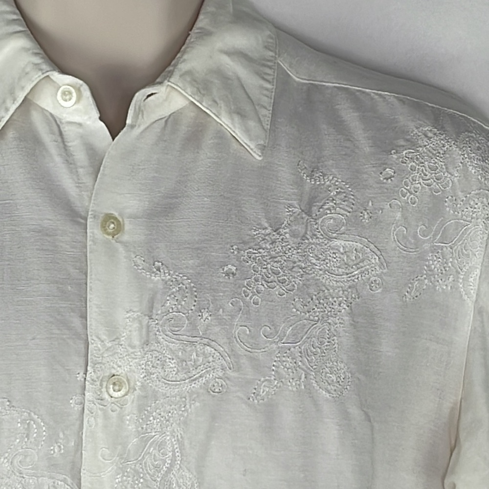 Cubavera Linen Embroidered Ivory Button Down Shirt Gem